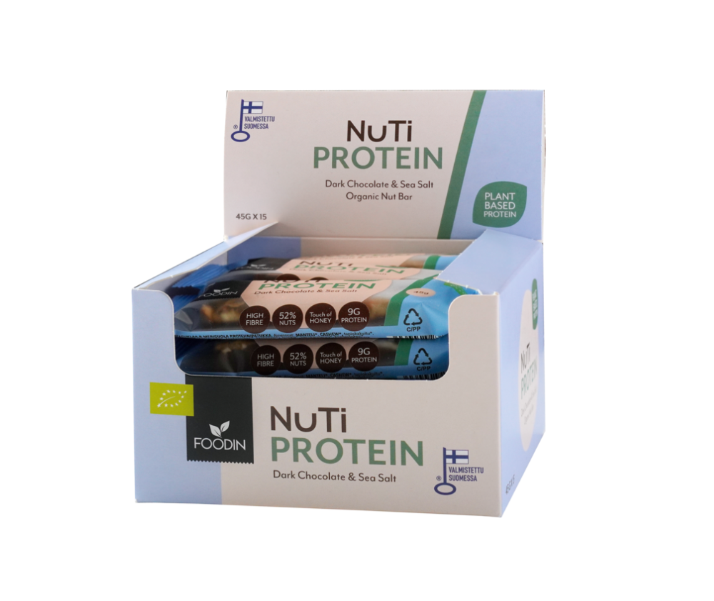 15 kpl Foodin NUTI Protein, 45&nbsp;g, Dark Chocolate & Sea Salt
