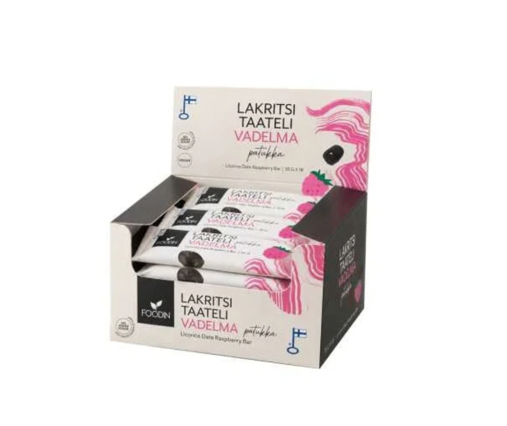 18 kpl Foodin Lakritsitaatelipatukka, 35&nbsp;g, Vadelma