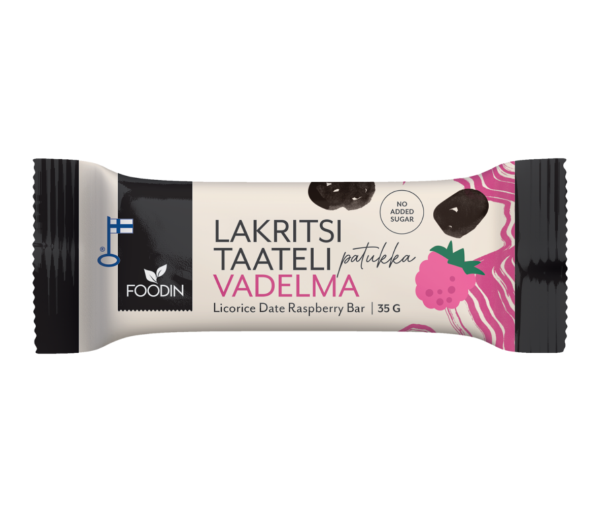Foodin Lakritsitaatelipatukka, 35&nbsp;g, Vadelma