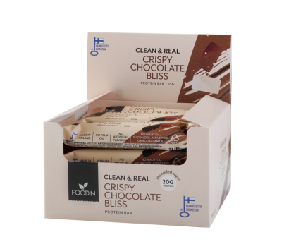 12 kpl Foodin Clean & Real Protein Bar, 55&nbsp;g, Crispy Chocolate Bliss