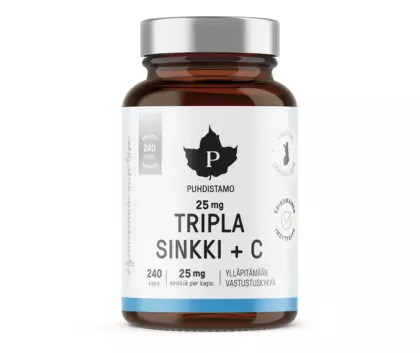 Puhdistamo Tripla Sinkki + C, 25 mg, 240 kaps.