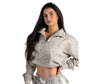 NEBBIA Half-Zip Leopard Sweatshirt PRIMAL 866, Cream Leopard
