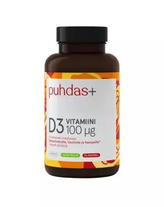 Puhdas+ D3-vitamiini oliiviöljy 100 µg, 120 kaps.
