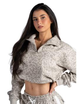 NEBBIA Half-Zip Leopard Sweatshirt PRIMAL 866, Cream Leopard
